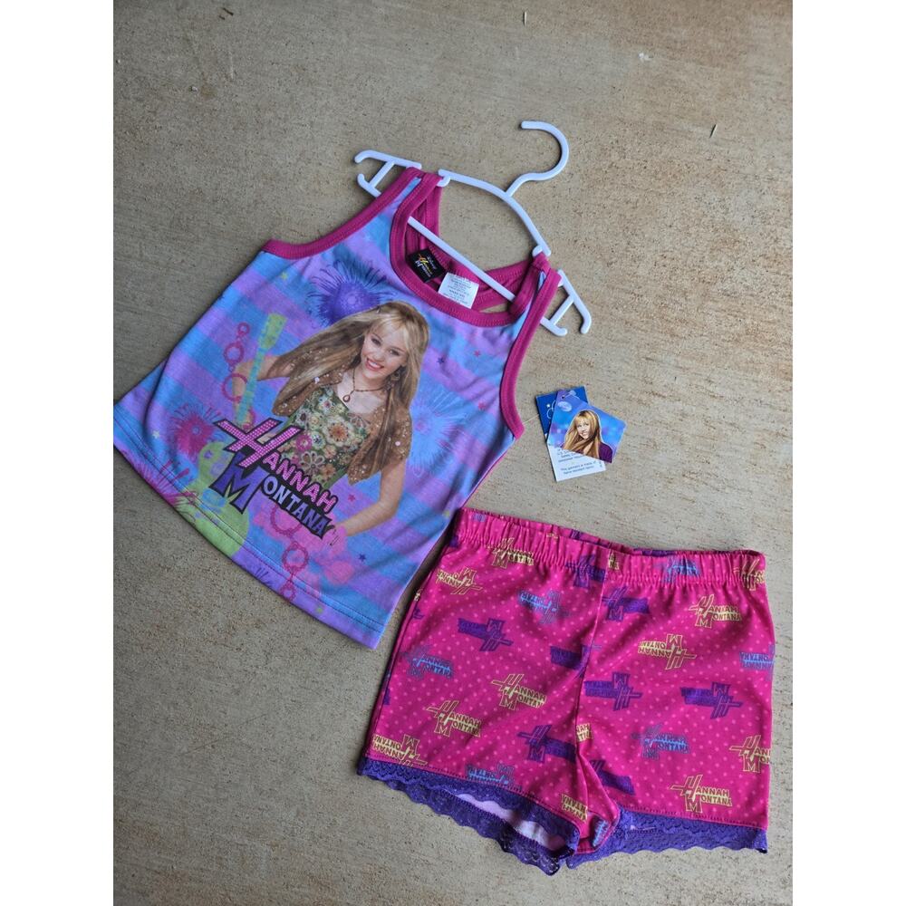VTG Disney Hannah Montana Girls 2-Piece Tank Pajama Set 4/5 Pink Purple NWT